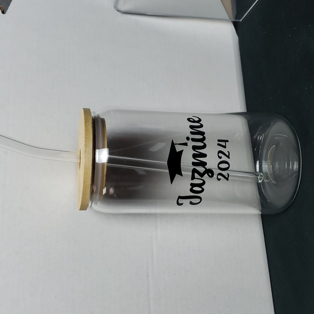 One Personalized Graduation Bamboo Glass Tumbler with Name and Graduation Year - Picture 4 of 4